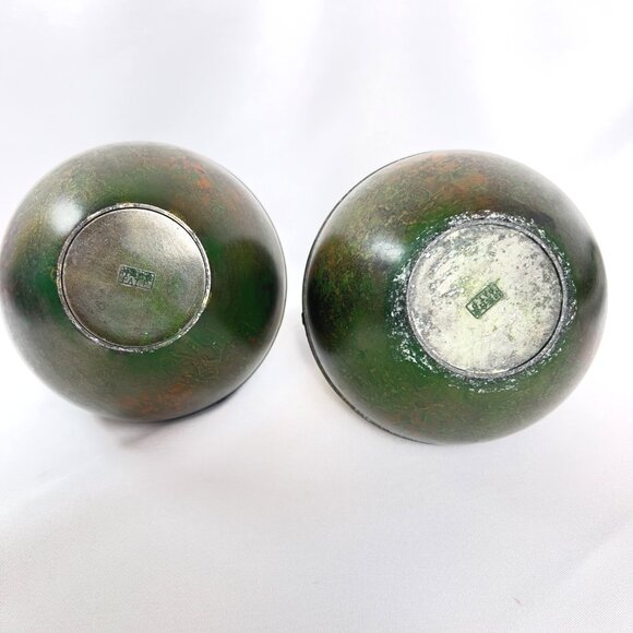 Japanese Vintage Ikebana Metal Flower Vases with Butterfly Floral Design Pair - Picture 8 of 13